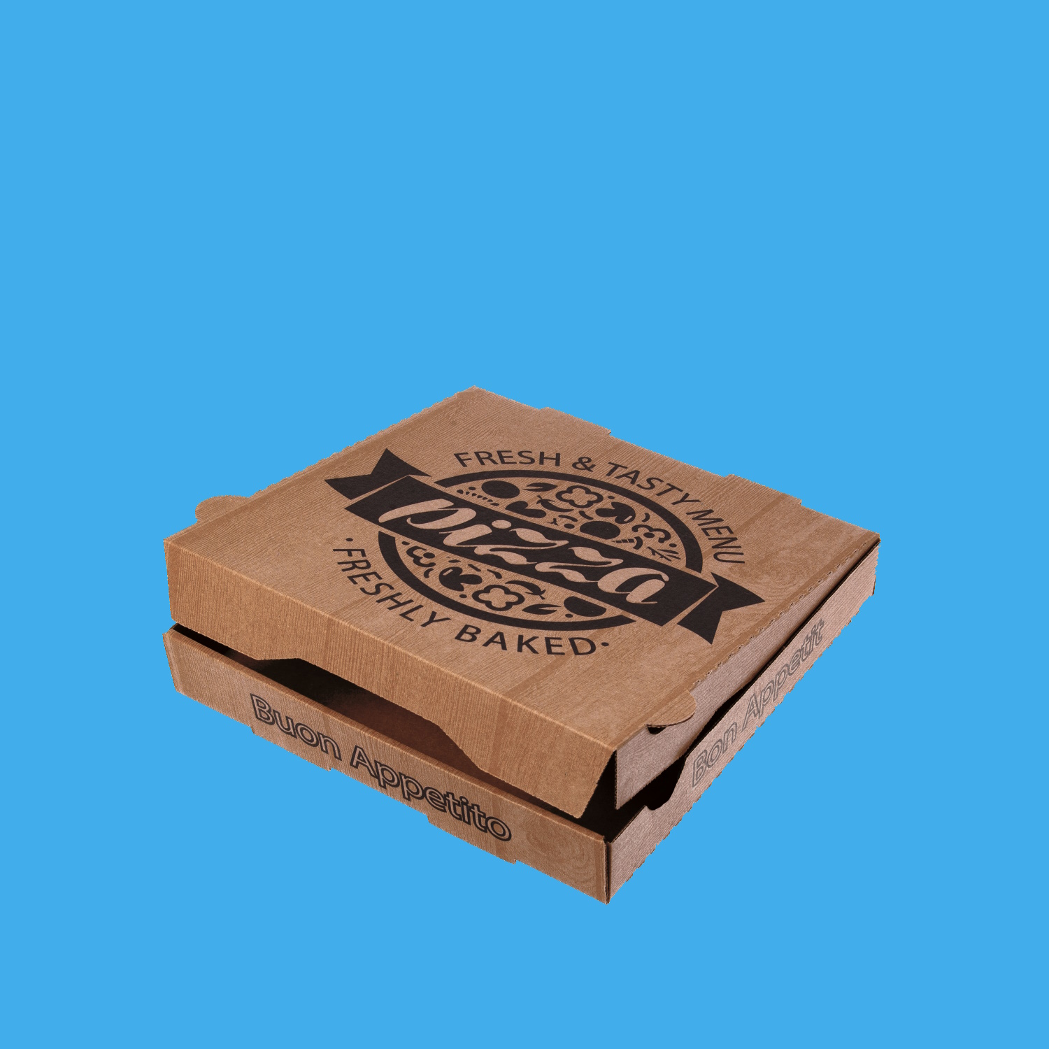 Pizzakartons "Freshly Baked" braun NYC 4cm hoch versch. Größen
